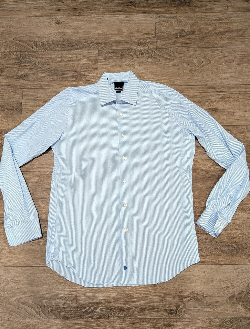 David Donahue Blue Stripe Dress Shirt True - 16.5 Trim